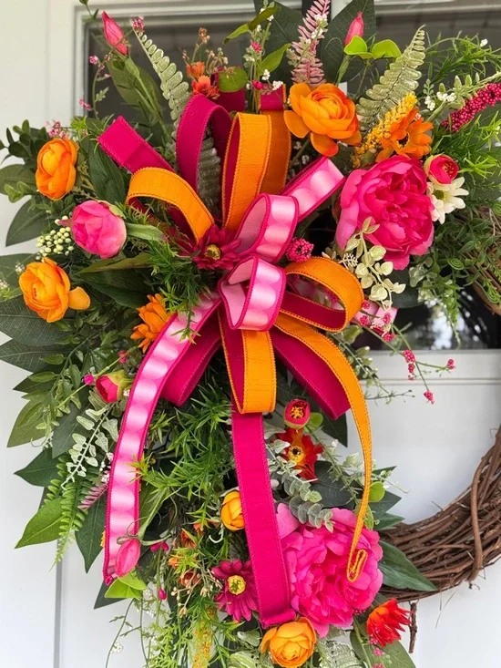 Pink & Orange Peony Dream Wreath - Picture 5 of 6